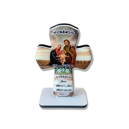 IMAGEM DE MESA MDF CRUZ RESINADA SAGRADA FAMÍLIA (1 UNIDADE)