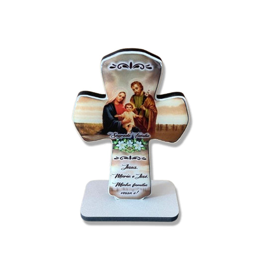 IMAGEM DE MESA MDF CRUZ RESINADA SAGRADA FAMÍLIA (1 UNIDADE)