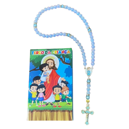 TERÇO PÉROLA  COM STRASS  ANJO DA GUARDA AZUL 08MM (1 UNIDADE)