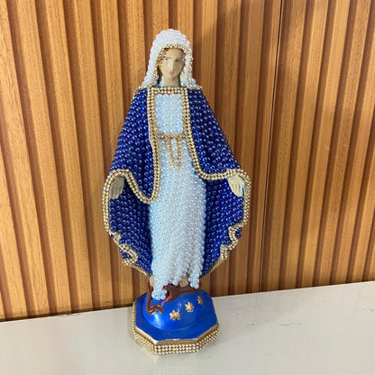 IMAGEM DE GESSO NOSSA SENHORA DAS GRAÇAS PEROLADA COM STRASS 30,5CM (1 UNIDADE)