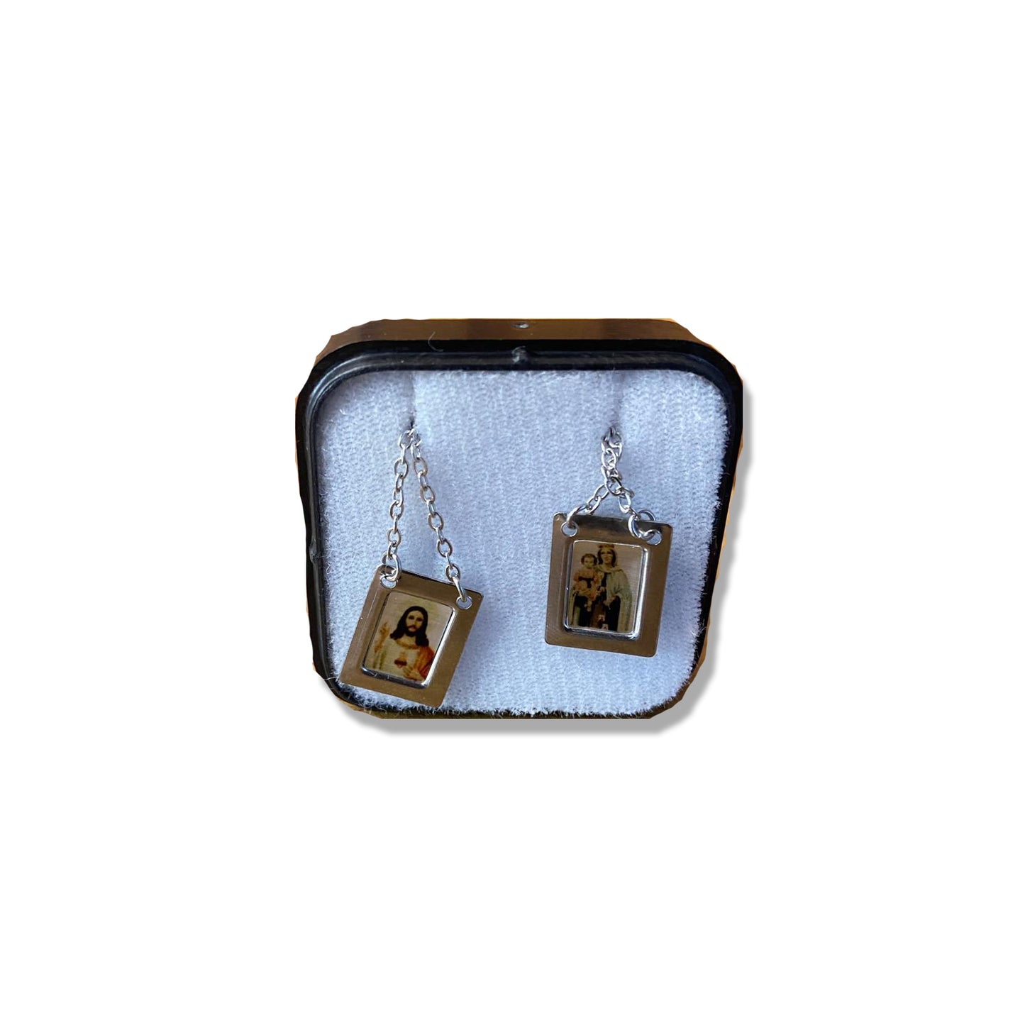 ESCAPULÁRIO INOX LAMINADO SAGRADO CORAÇÃO DE JESUS E NOSSA SENHORA DO CARMO (6 UNIDADES)