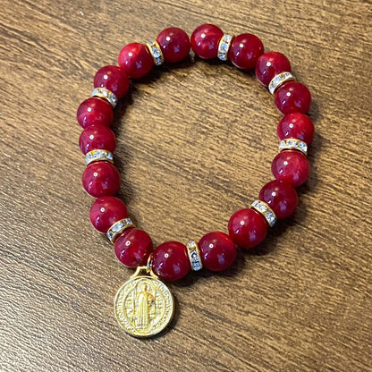 PULSEIRA PÉROLA MEDALHA DE SÃO BENTO 10MM MOD-9 (03 UNIDADES)