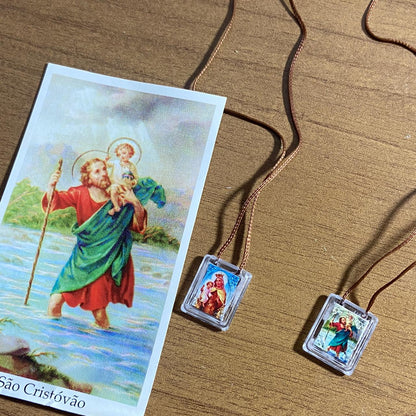ESCAPULÁRIO CORDINHA NOSSA SENHORA DO CARMO E SÃO CRISTÓVÃO (12 UNIDADES)