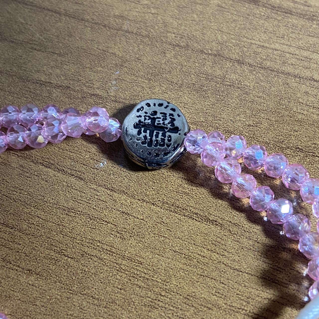TERÇO PULSEIRA CRISTAL DUAS MEDALHAS ROSA TRANSPARENTE  (3 UNIDADES)