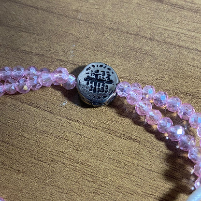 TERÇO PULSEIRA CRISTAL DUAS MEDALHAS ROSA TRANSPARENTE  (3 UNIDADES)
