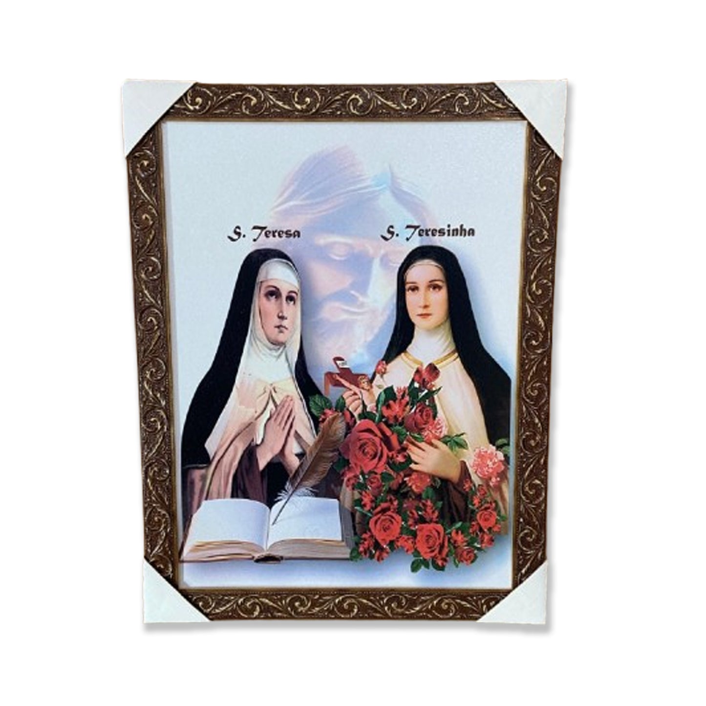 QUADRO COM MOLDURA RESINADO SANTA TERESINHA E SANTA TERESA D`ÁVILA MOD2 44CMX34CM (1 UNIDADE)