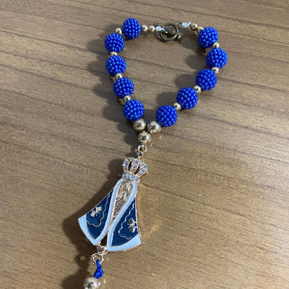 DEZENA PARA CARRO NOSSA SENHORA APARECIDA AMORA AZUL MOD2 12MM (3 UNIDADES)