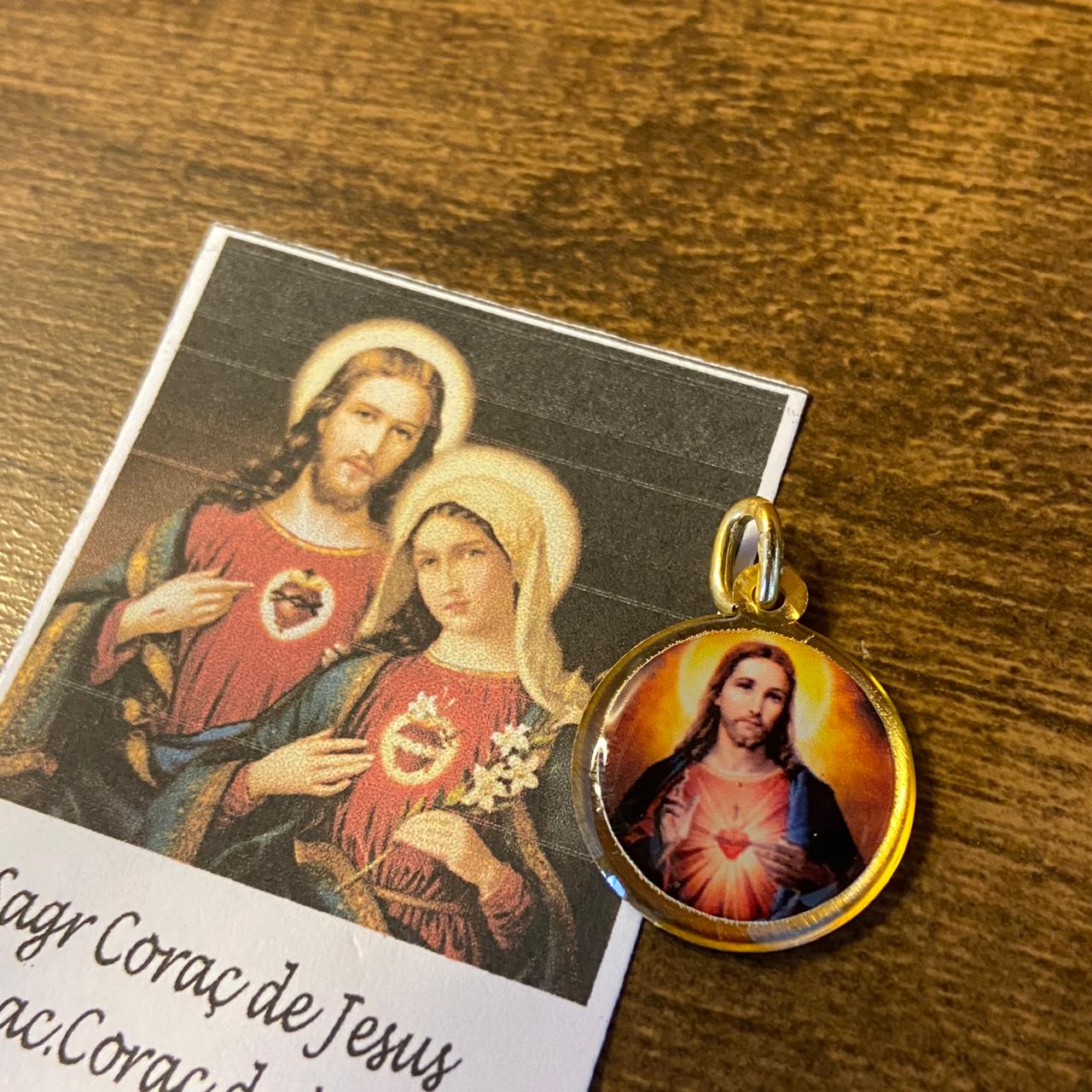 MEDALHA DUPLA FACE SAGRADO CORAÇÃO DE JESUS E IMACULADO CORAÇÃO DE MARIA (12 UNIDADES)
