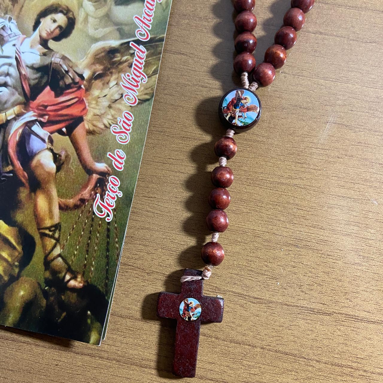 TERÇO DE MADEIRA SÃO MIGUEL ARCANJO MOD2 8MM (3 UNIDADES)