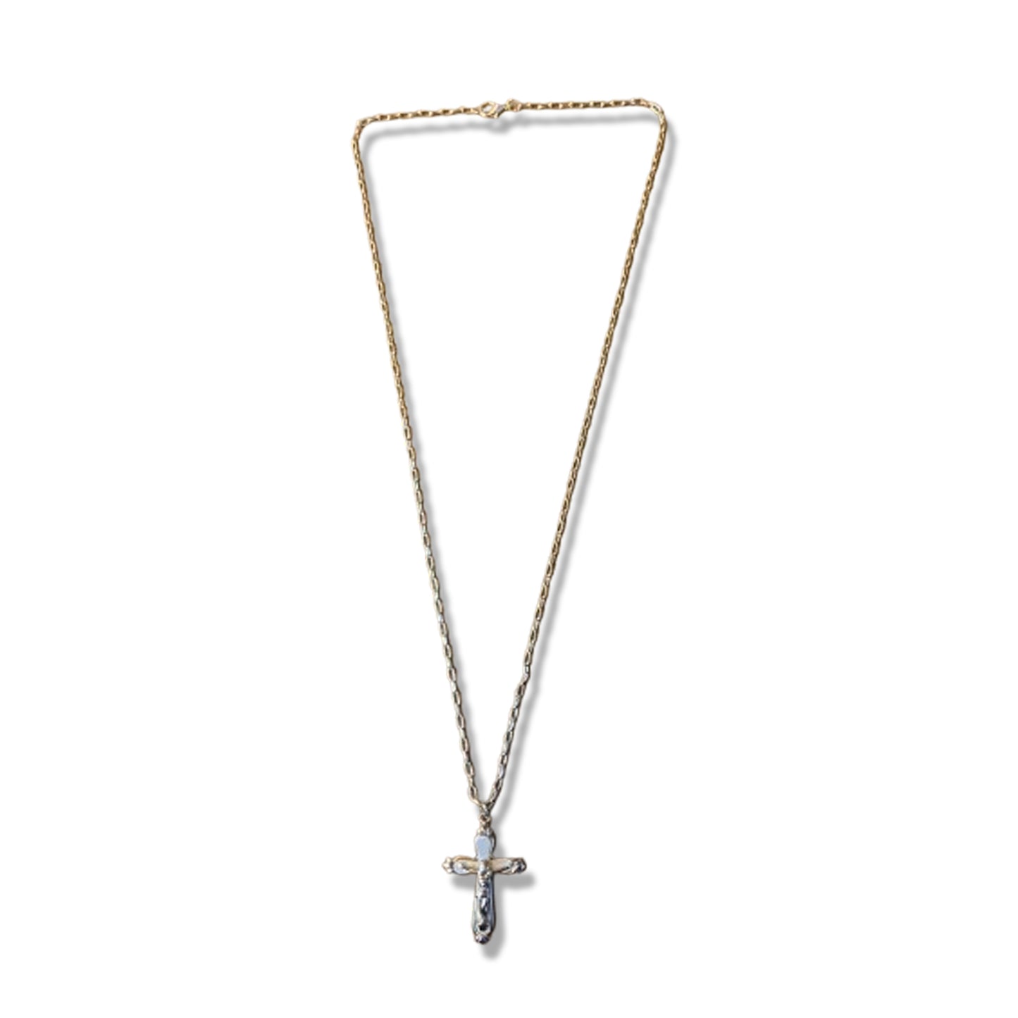 CORRENTE DOURADA COM CRUCIFIXO BRANCO   (1 UNIDADE)