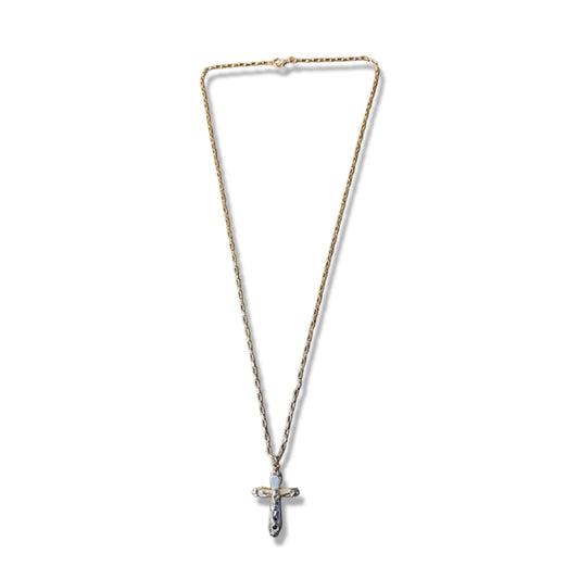 CORRENTE DOURADA COM CRUCIFIXO BRANCO   (1 UNIDADE)