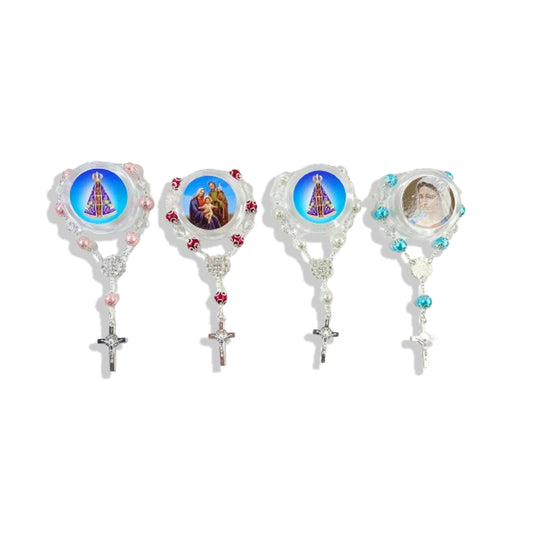 DEZENA PARA CARRO CRISTAL TULIPA MEDALHA DE SÃO BENTO COM STRASS (12 UNIDADES)
