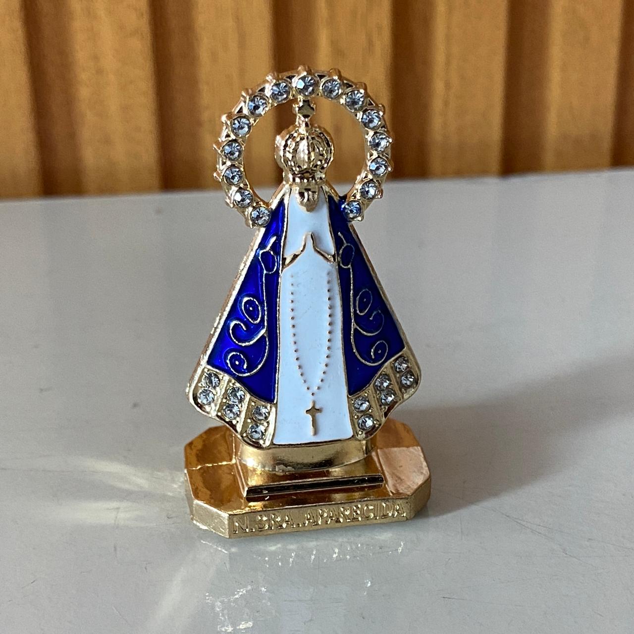 IMAGEM NOSSA SENHORA APARECIDA COM AURÉOLA PARA CARRO COM STRASS BRANCO MOD3  (12 UNIDADES)