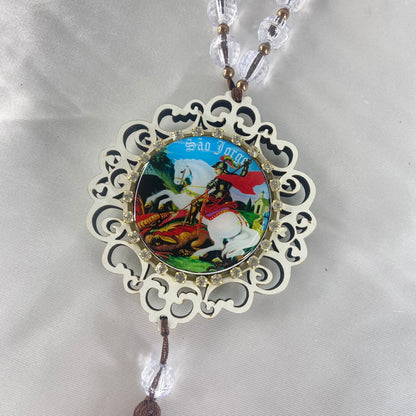 MEDALHÃO DE PORTA RESINADO COM STRASS SÃO JORGE (1 UNIDADE)