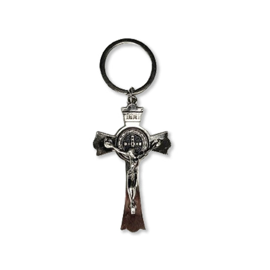 CHAVEIRO PRATEADO CRUCIFIXO MEDALHA SÃO BENTO (6 UNIDADES)