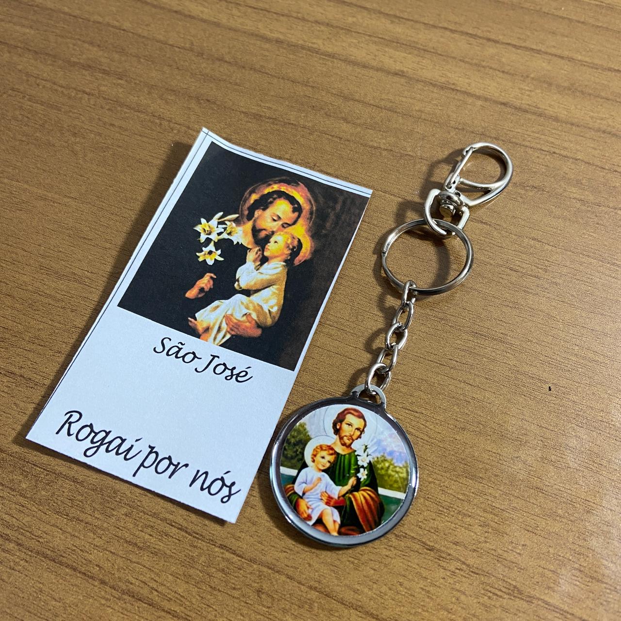 CHAVEIRO METAL DUPLA FACE COM MOSQUETE SÃO JOSÉ (6 UNIDADES)