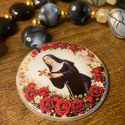 TERÇO COLAR DE MESA COM PEDRARIA SANTA RITA  60CM (1 UNIDADE)