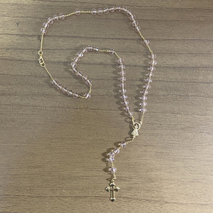 CORRENTE TERÇO CRISTAL NOSSA SENHORA APARECIDA ROSA TRANSPARENTE 04MM  (1 UNIDADE)