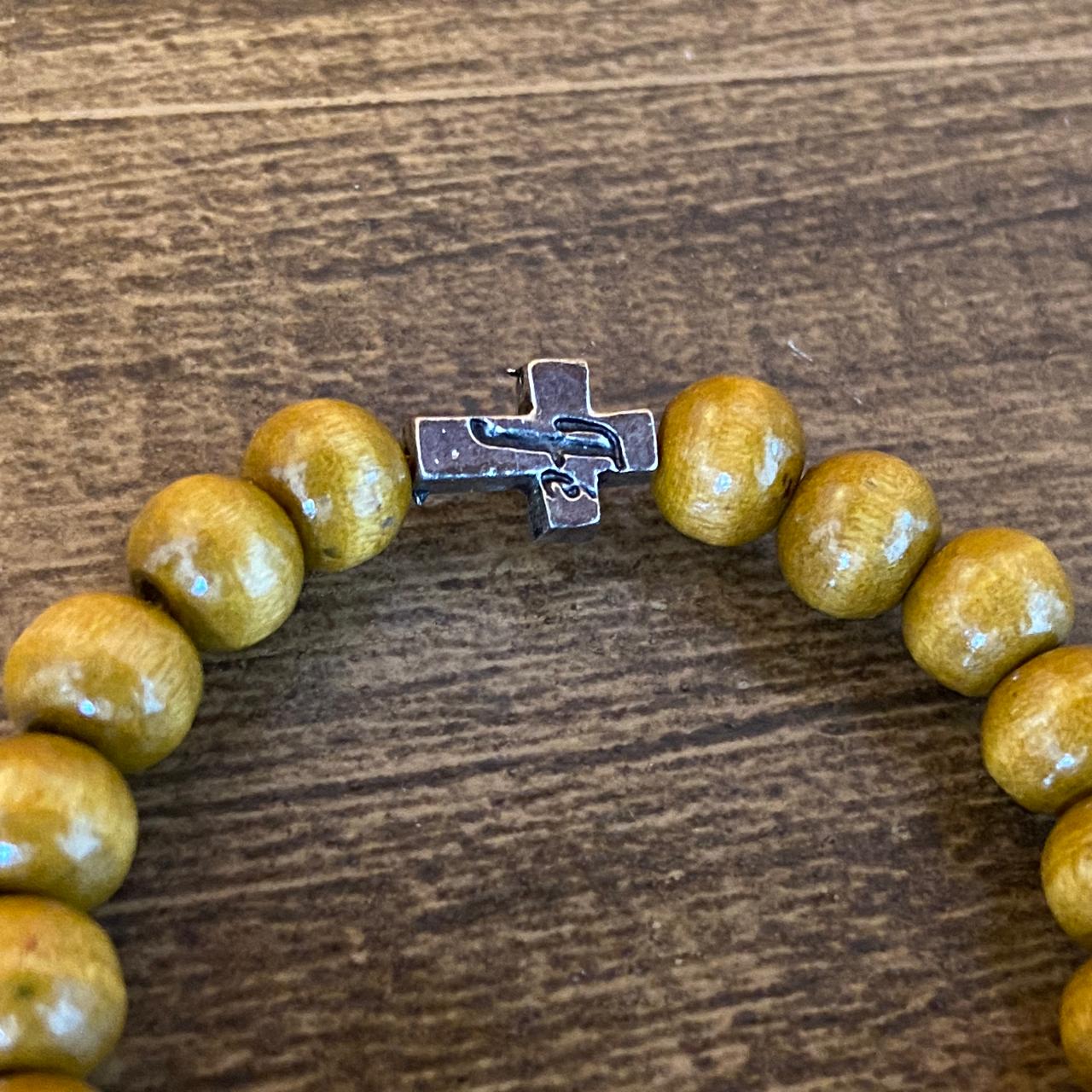 PULSEIRA DE MADEIRA MARROM REGULAVEL FÉ (3 UNIDADES)