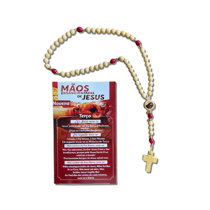 TERÇO DE MADEIRA MÃOS ENSANGUENTADAS DE JESUS SEM CRISTO 6MM MOD2 (3 UNIDADES)