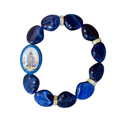 PULSEIRA ACRÍLICA COM MEDALHA RESINADA NOSSA SENHORA APARECIDA  (03 UNIDADES)