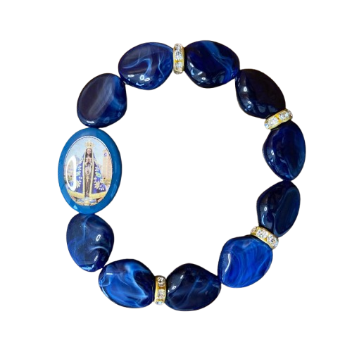 PULSEIRA ACRÍLICA COM MEDALHA RESINADA NOSSA SENHORA APARECIDA  (03 UNIDADES)