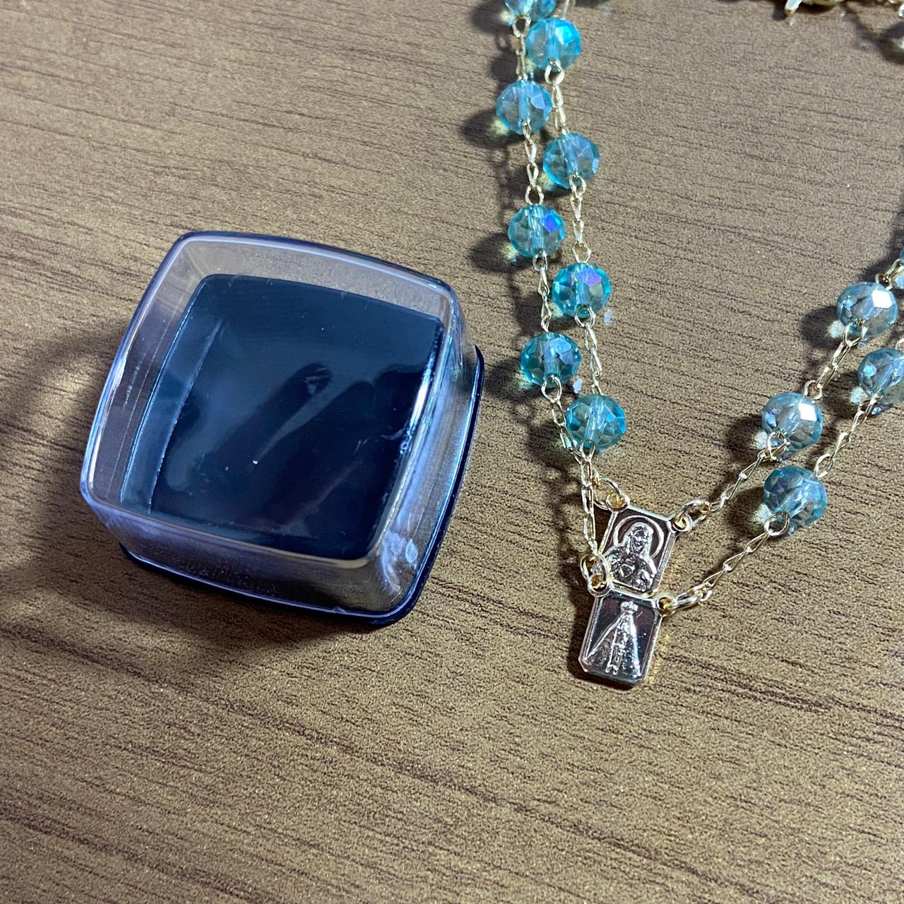 PULSEIRA ESCAPULARIO CRISTAL VERDE ÁGUA  (3 UNIDADES)
