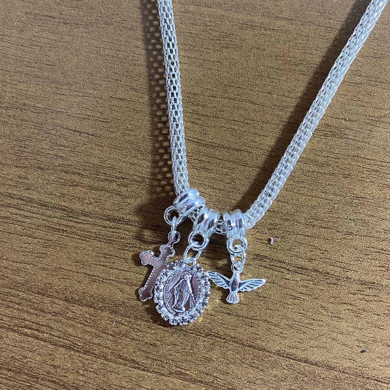 PULSEIRA PRATEADA NOSSA SENHORA DAS GRAÇAS COM STRASS (6 UNIDADES)