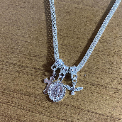 PULSEIRA PRATEADA NOSSA SENHORA DAS GRAÇAS COM STRASS (6 UNIDADES)