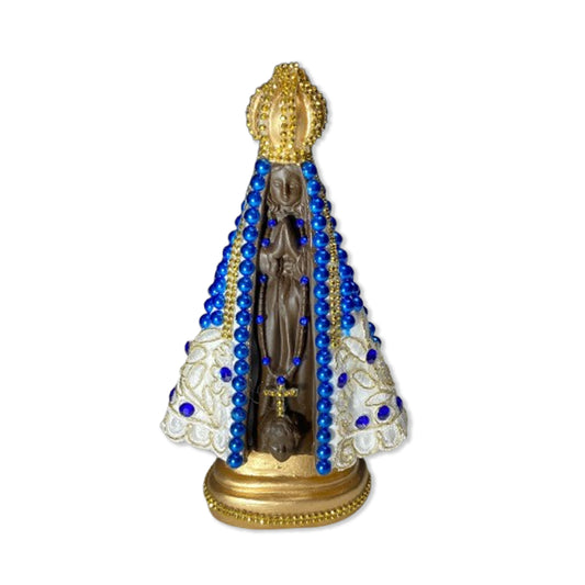 IMAGEM DE GESSO NOSSA SENHORA APARECIDA PÉROLA COM STRASS MOD13 23CM (1 UNIDADE)