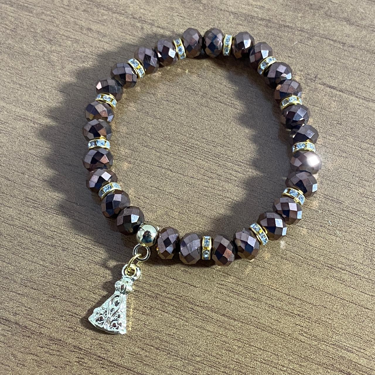 PULSEIRA CRISTAL MARROM NOSSA SENHORA APARECIDA  (06 UNIDADES)
