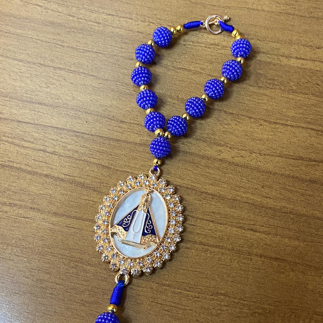 DEZENA PARA CARRO NOSSA SENHORA APARECIDA AMORA AZUL MOD2 10MM (3 UNIDADES)