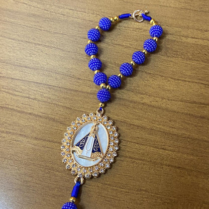 DEZENA PARA CARRO NOSSA SENHORA APARECIDA AMORA AZUL MOD2 10MM (3 UNIDADES)