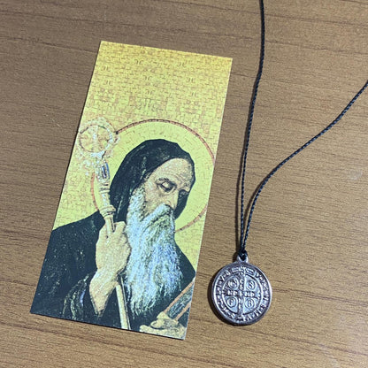 CORDÃO COM MEDALHA SÃO BENTO PRATEADA  (1 UNIDADES)
