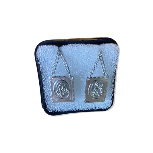 ESCAPULÁRIO INOX SAGRADO CORAÇÃO DE JESUS E NOSSA SENHORA DO CARMO MOD3  (6 UNIDADES)