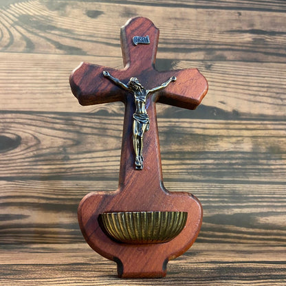 CRUCIFIXO DE PAREDE PORTA ÁGUA BENTA 21,5CM (1 UNIDADE)
