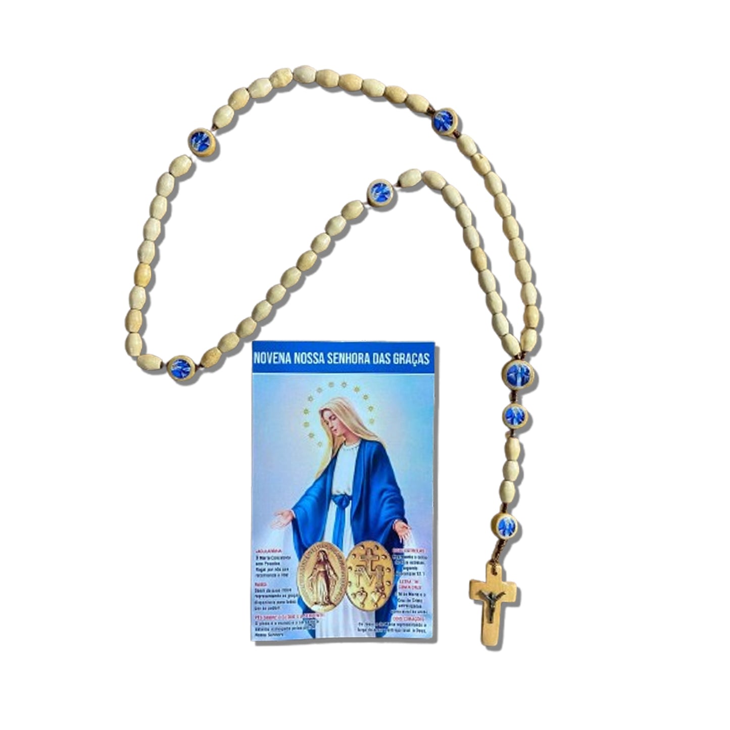 TERÇO DE MADEIRA NOSSA SENHORA DAS GRAÇAS 7 MEDALHAS 08MM (3 UNIDADES)