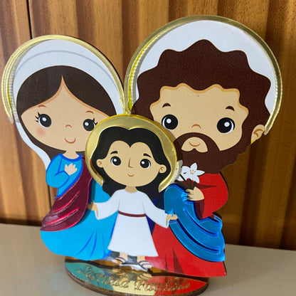 IMAGEM MDF INFANTIL SAGRADA FAMÍLIA COM ACRÍLICO 12CM (1 UNIDADE)