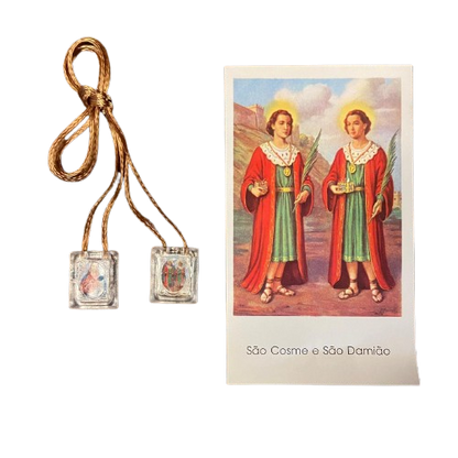 ESCAPULÁRIO CORDINHA SAGRADO CORAÇÃO DE JESUS E COSME E DAMIÃO (12 UNIDADES)