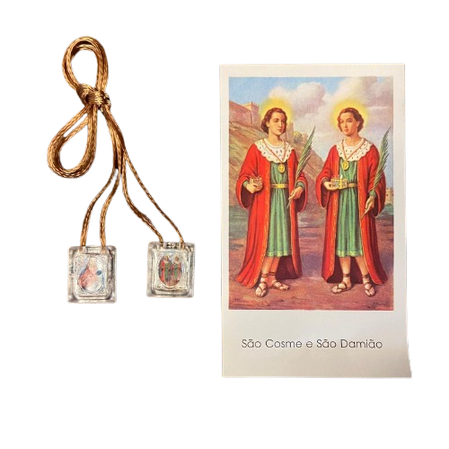 ESCAPULÁRIO CORDINHA SAGRADO CORAÇÃO DE JESUS E COSME E DAMIÃO (12 UNIDADES)