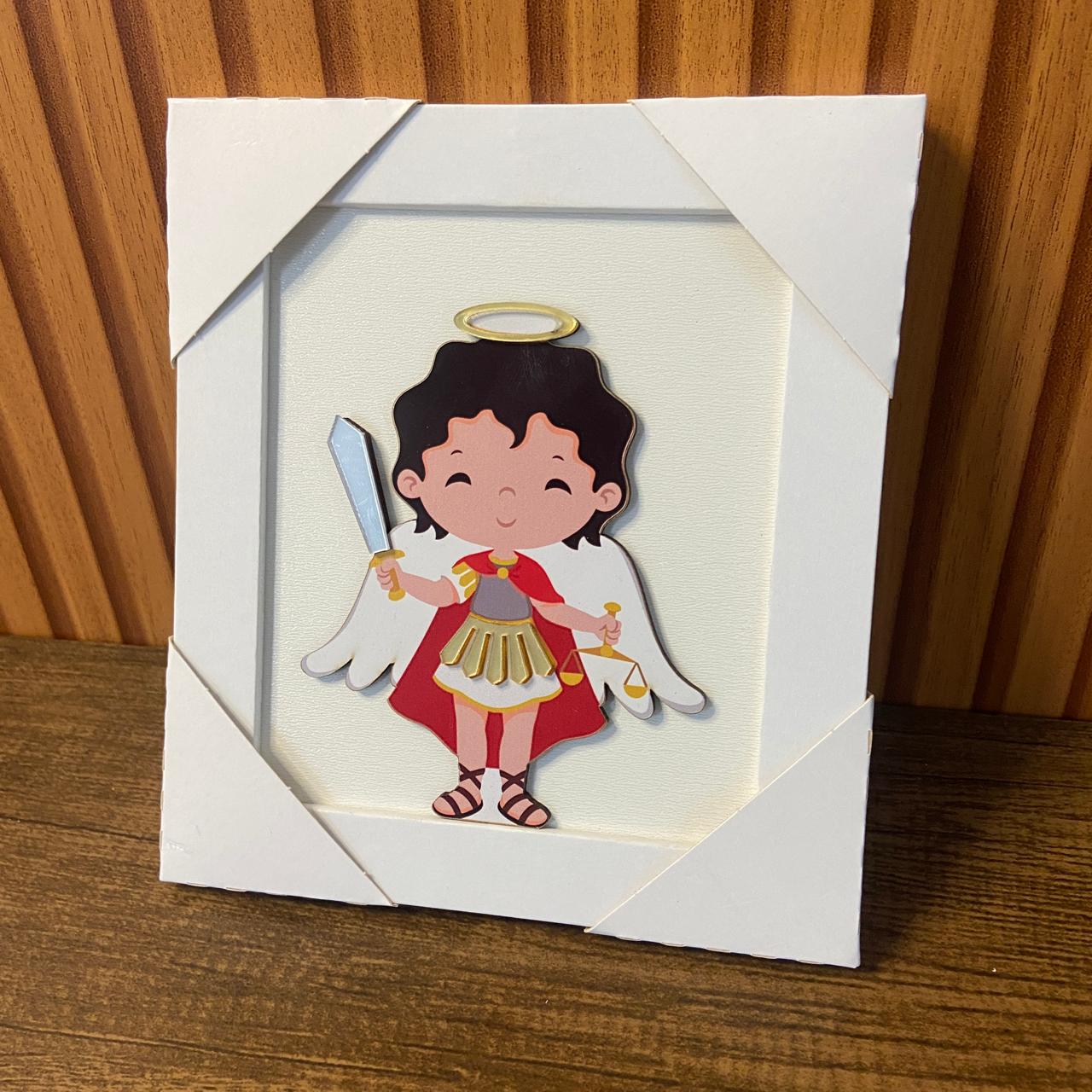 QUADRO MDF SÃO MIGUEL ARCANJO INFANTIL COM ACRÍLICO 17,5CMX15,5CM  (1 UNIDADE)