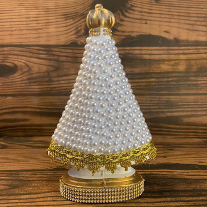 IMAGEM DE GESSO NOSSA SENHORA APARECIDA BORDADA COM PÉROLA BRANCA 22,5CM MOD 2 (1 UNIDADE)