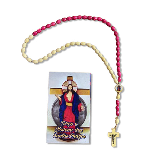 TERÇO DE MADEIRA SANTAS CHAGAS 8MM MOD3 (3 UNIDADES)