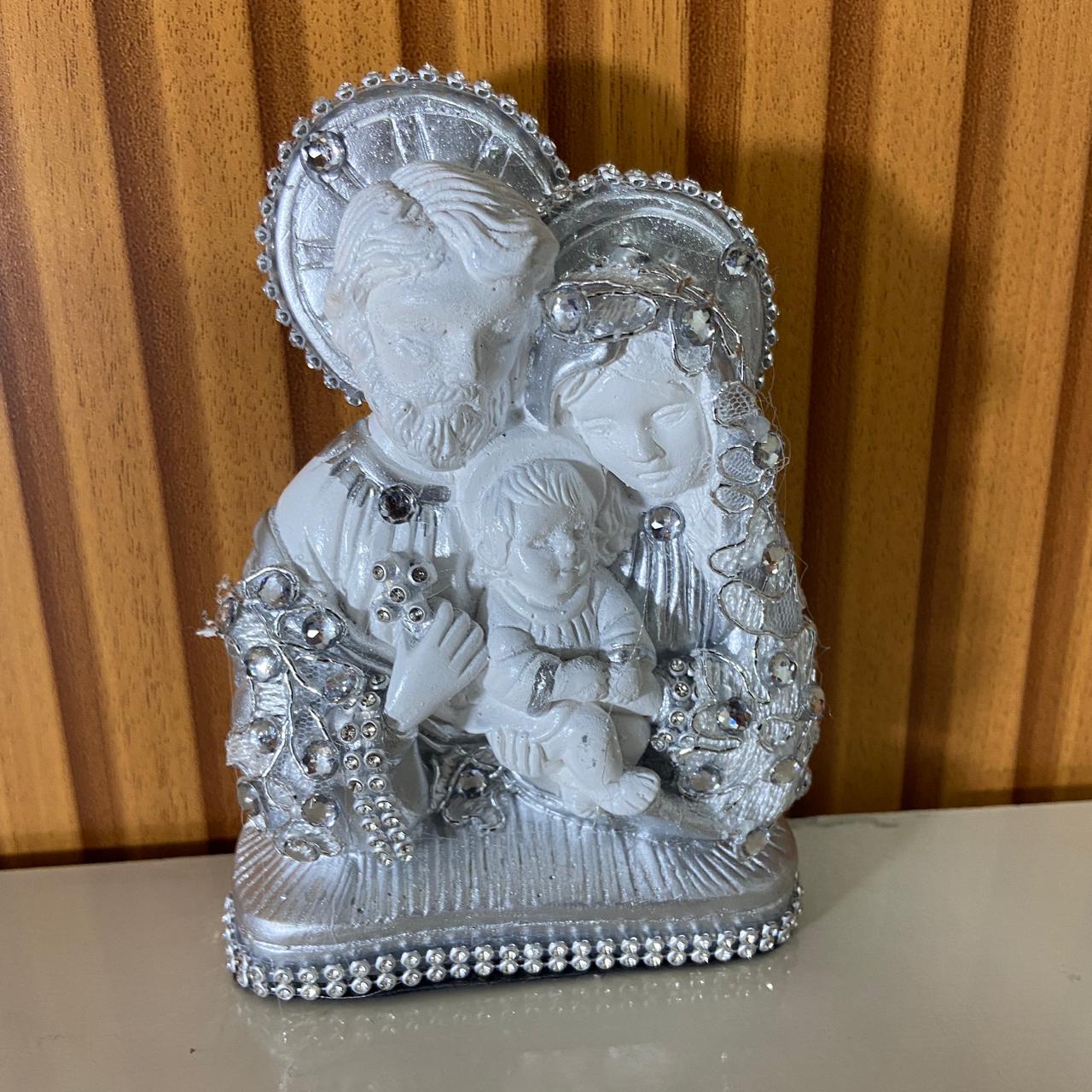 BUSTO DE GESSO SAGRADA FAMÍLIA DECOUPAGE PRATA 15CM (1 UNIDADE)