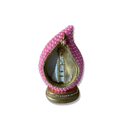IMAGEM DE GESSO GOTA NOSSA SENHORA APARECIDA PÉROLA ROSA COM STRASS 14CM (1 UNIDADE)