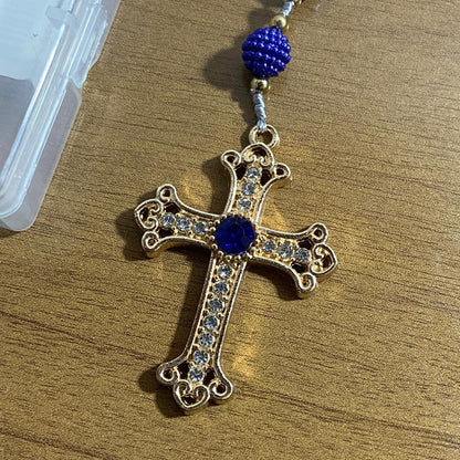 TERÇO DE NOIVA DOURADO PÉROLA AZUL NOSSA SENHORA APARECIDA 08MM (1 UNIDADE)