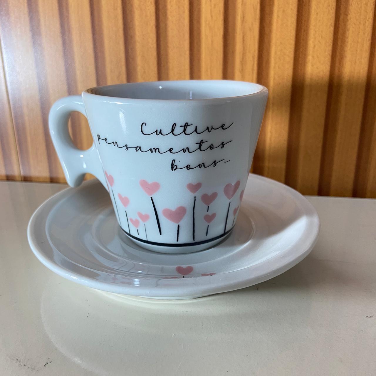 XÍCARA COM PIRES CULTIVE PENSAMENTO BONS 200ML (1 UNIDADE)