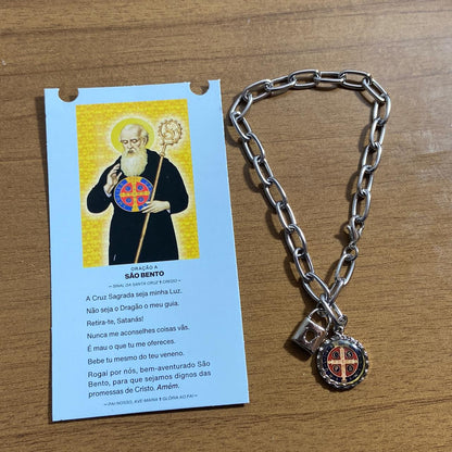 PULSEIRA CADEADO MEDALHA SÃO BENTO NA CARTELA (3 UNIDADES)
