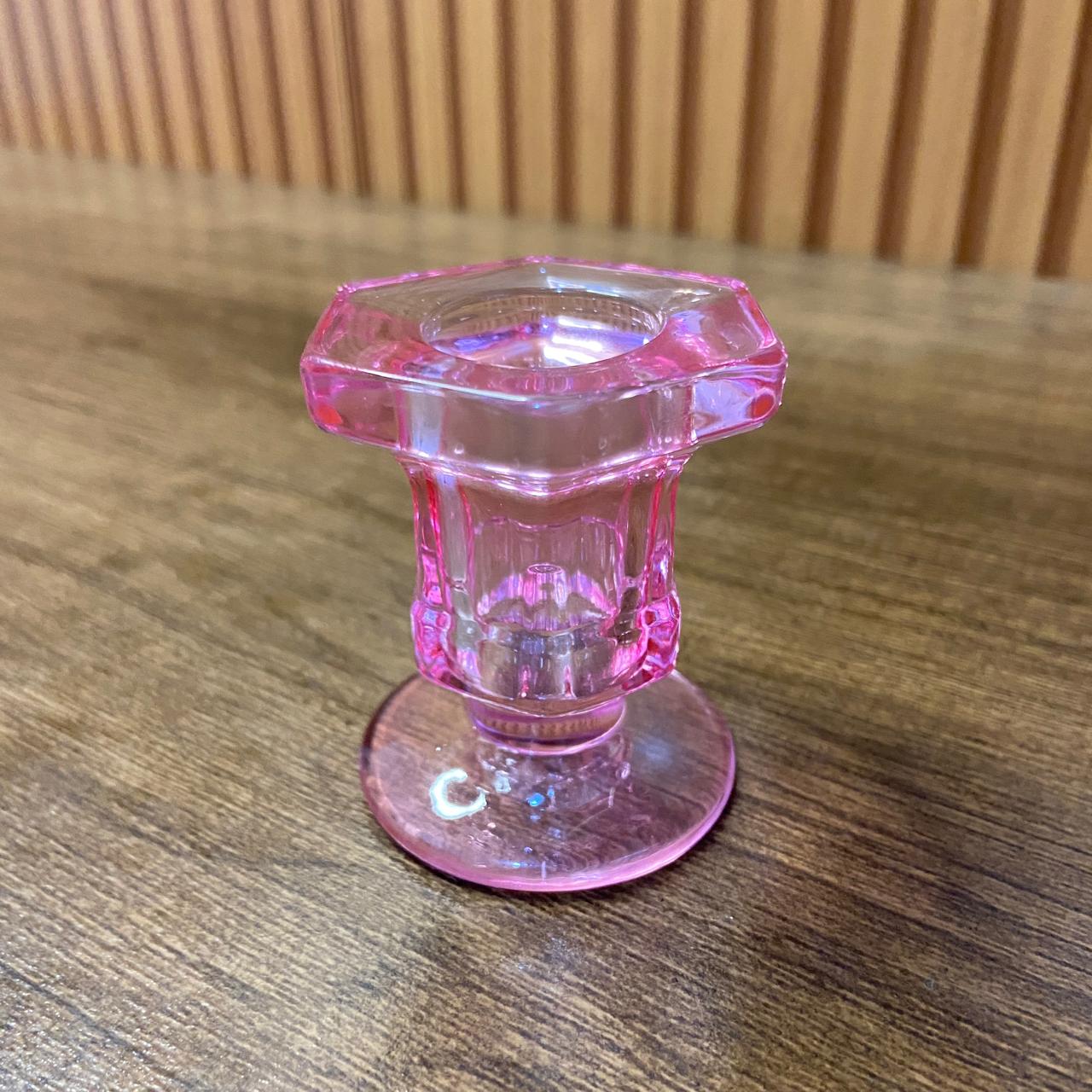 CASTIÇAL DE VIDRO ROSA 5,8CM (1 UNIDADE)