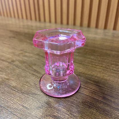 CASTIÇAL DE VIDRO ROSA 5,8CM (1 UNIDADE)